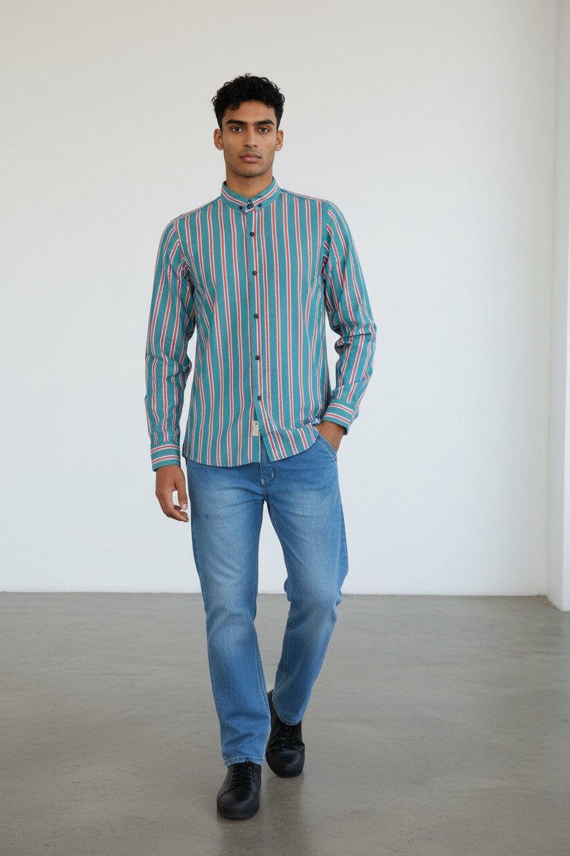 Teal Crimson Line Shirt